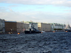 The Russian Navy was practicing for some anniversary in the river