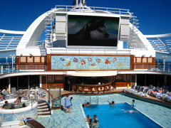 The other middle pool had a large screen for viewing movies