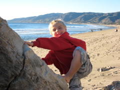 Cole climbs the rock