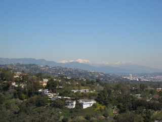Snow capped mountains beyond LA